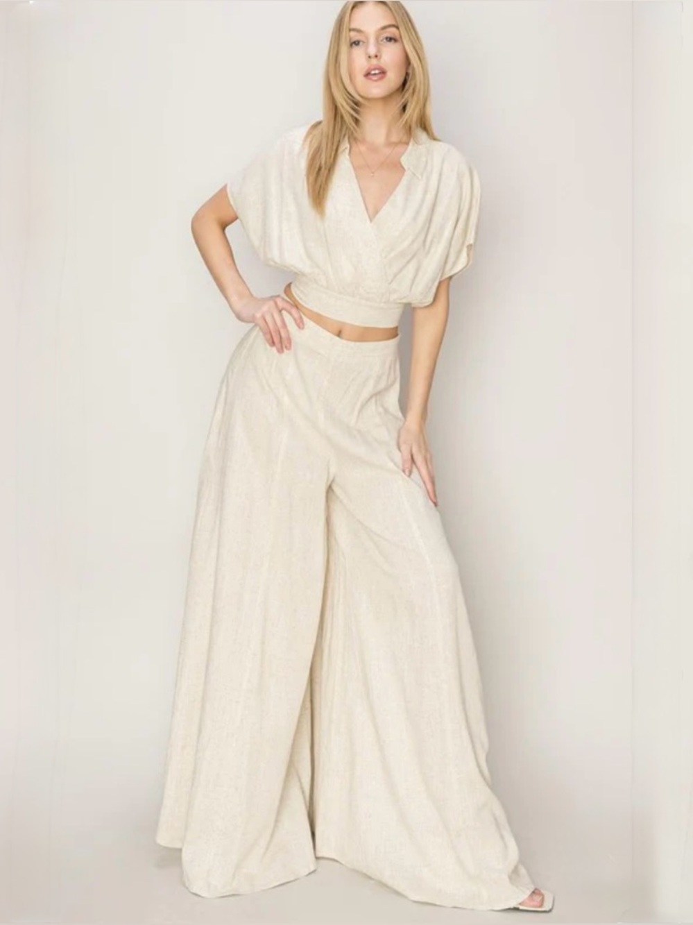 HYFVE Wide Leg 2-Piece Set in Cream Ivory Size S